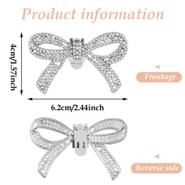 WLLHYF 1 Pair Rhinestone Shoe Clips Detachable Classic Fashion Sparkling Bow Heels Shoe Charms Decoration Accessories Bridal Wedding Party Crystal Shoe Buckles(Silver,2 Pairs)