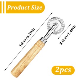 Thinp Set of 2 dough wheel, dough cutter, roller, wavy cutting wheel, pasta cutter wheel, pastry cutter wheel, ravioli crimper cutter wheel, stainless steel pasta cutter wheel with wooden handle, for