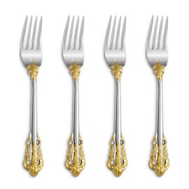 KEAWELL Luxury Salad Forks Dessert Forks Set, Set of 4, 18/10 Stainless Steel, 7 Inches, Dishwasher Safe, Mirror Polished, Silverware Fork Set (Gold Accent)