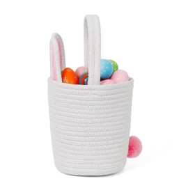 Easter Baskets for Kids Woven Bunny Basket with Handle Egg Hunting Easter Bucket for Boys and Girls