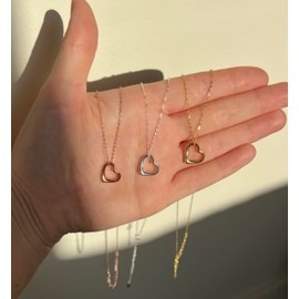 Little Silver Sterling Silver 925 Floating Heart Necklace in 15mm - Solid Sterling 925-16-18" Chain (14ct Rose Gold Plated 925 Sterling Silver)