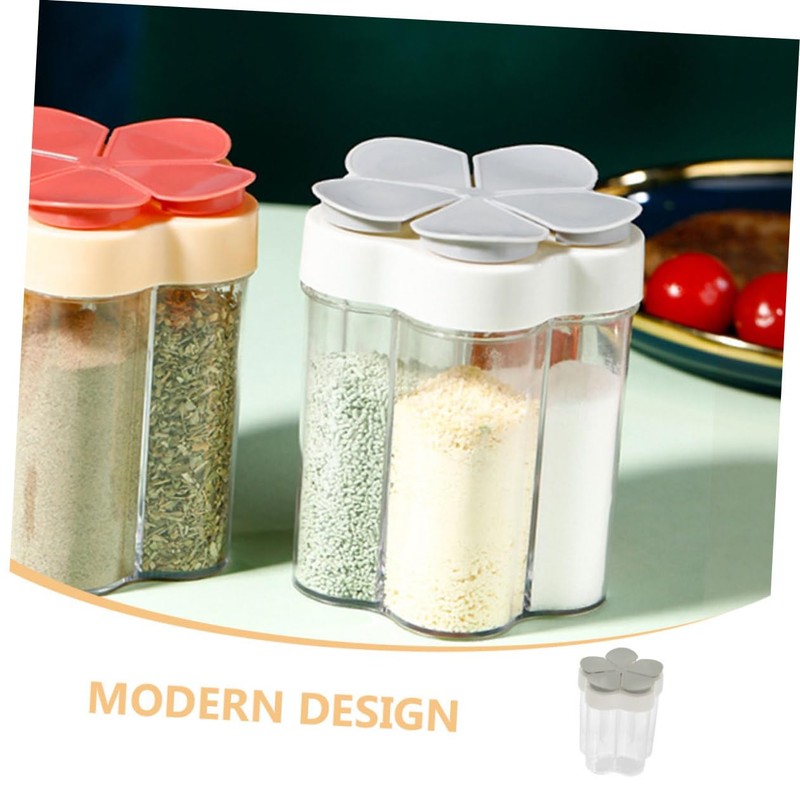 BIUDECO 2-piece Compartment Spice Jar Set Salt Dispenser Kitchen Seasoning