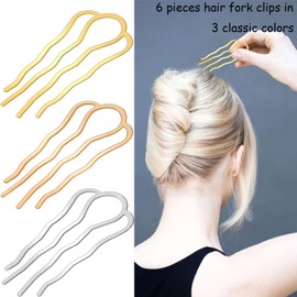6 Pieces Metal Hair Fork Clips, Side Combs, and 4 Prong U-Shape Sticks for Buns, Updos, and Hairstyling - Women's Multicolor Hair Accessories