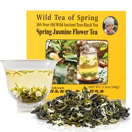 The Spring Tea Premium Grade Ancient Tree Black Tea & Jasmine Tea From Wild 300+ Year Old Tree, Loose Leaf with Dual Tea Collection, Just harvested in Spring 2025, Exquisite, Handpicked, Gift Package, 3.5oz/100g