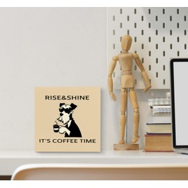 JRTW Coffee Wood Box Sign Decor, Coffee Decor Sign, Coffee Bar Corner Table Decor Wooden Box Sign, Rise and Shine It's Coffee Time Decoration for Home Office Decor Gifts for Coffee Lovers