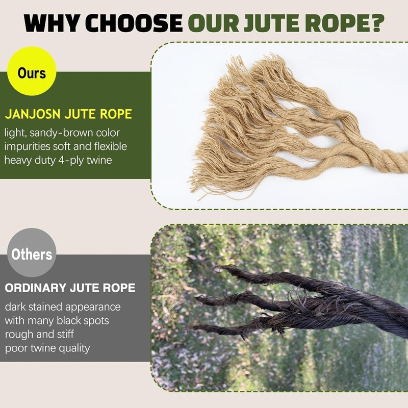 3/4 Inch Natural Jute Rope, 200 Feet Thick Hemp Rope,