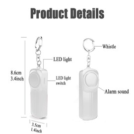 Safety Keychain for Women Self Defense Set, Women Safety Alarm, Safe Sound Personal Alarm with LED Strobe Light Personal Protection Devices for Men, Children, Elderly (White)
