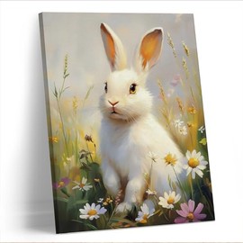 AEHIE Christian Wall Decor,Vintage Bunny Wall Decor, Easter Rabbit Flower Framed Canvas Wall Art, Rustic Landscape Wall Decorations for Nursery Bedroom Home Office Decorations Decor 11x14