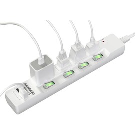 FUMITAKE Power Strip, Lightning Guard, Dust Shutter Included, 6 Ports, 3.3 ft (1 m), 1,400 W, Swing Plug, USB Tap, 2.4 A (2 USB Ports, 4 Outlets), White, Extension Cord, Table Tap, PSE Certified, USB,