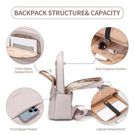 GOLF SUPAGS Laptop Backpack for Women Slim Computer Bag Work Travel College Backpack Purse Fits 14 Inch Notebook (Pinkish Gray)