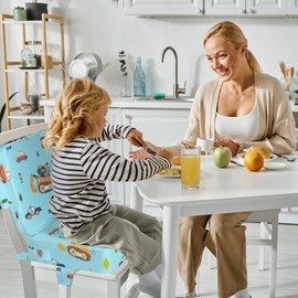 Wooshwa Toddler Booster Seat for Dining Chair, 10cm Kids Booster Seat with Backrest, Non-Slip Bottom and Adjustable Safety Belt, 2 pcs Easy Cleaning Travel Booster Cushion for Boys, Excavator