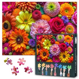 ‌1000 Piece Jigsaw Puzzle for Adults, Vibrant Floral Bouquet Art - Colorful Botanical Close-Up, Blooming Garden Wall Decor Challenging Puzzle for Home Decor 27.5x19.7 Inch