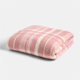 OHS Teddy Fleece Blanket for Bed, Super Soft Warm Winter Check Throws Over Sofa Couch Comfy Lightweight Double Bed Throws Gifts for Women and Girls, Blush Pink - 150 x 200cm