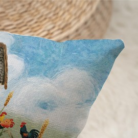 Vintage Farmhouse House Lumbar Pillow Cover 12x20 Inch, Retro Farm Animals Rooster Sheep with Spring Floral, Throw Pillow for Sofa Couch