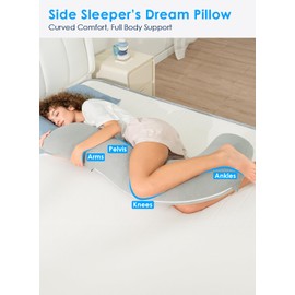 QUEEN ROSE Body Pillow for Side Sleepers, Shredded Memory Foam Full Body Support, Firm Comfort, Cooling Hug Pillow, Light Grey