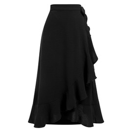Odizli Women's Elegant High Waist Ruffle Wrap Skirt Summer Midi Long Skirt, black