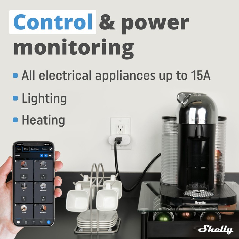 Shelly Smart Plug, Smart Home WiFi and Bluetooth Outlet with