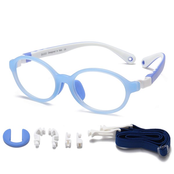 DUCO anteojos de bloqueo de luz azul para niños, antirreflectantes, anteojos de computadora, anteojos para niños y niñas de 5 a 10 años K026 (marco azul blanco templo)