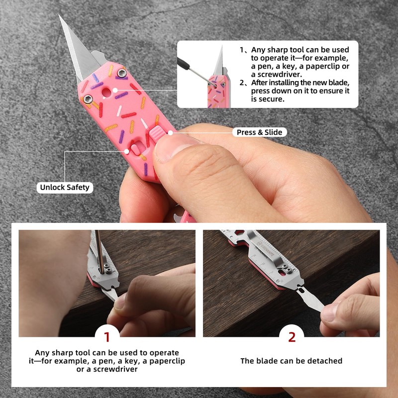 VIRENKNIFE Mini Utility Knife Keychain Multitool,12-in-1 EDC Multitool with Screwdriver,