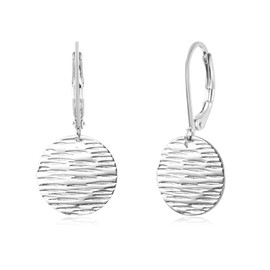 Aliyoham Women's Hammered Silver Disc Drop Earrings - Leverback Clasps, Circle Dangle Earrings for Women, Textured Design for Everyday