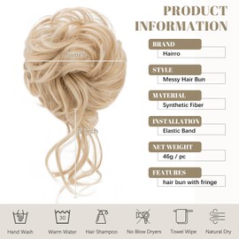 Hairro Messy Bun Hair Piece, 22T88 Mixed Dirty Blonde Messy Hair Bun Scrunchies for Women Tousled Updo Fake Hair Bun Synthetic Wavy Curly Chignon Ponytail Hairpiece