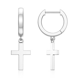 925 Sterling Silver Cross Earrings for Women Classic Drop Hoop Earring Lightweight