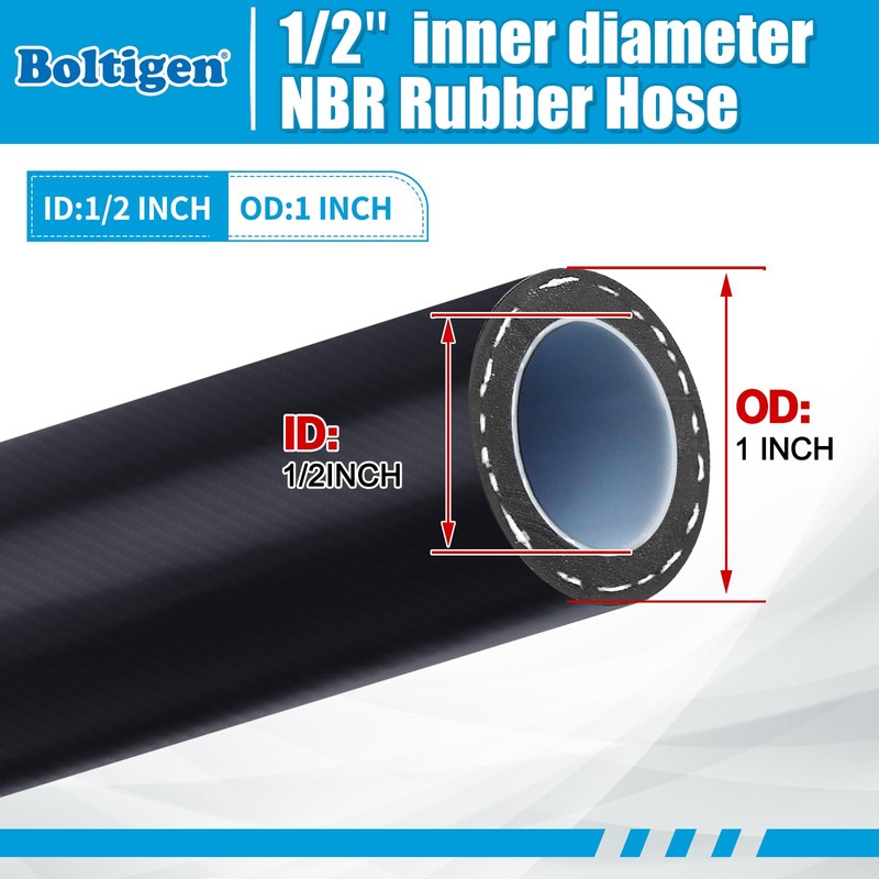 Boltigen 1/2'' ID Vacuum Refrigerant Hose, High Flow Black HVAC