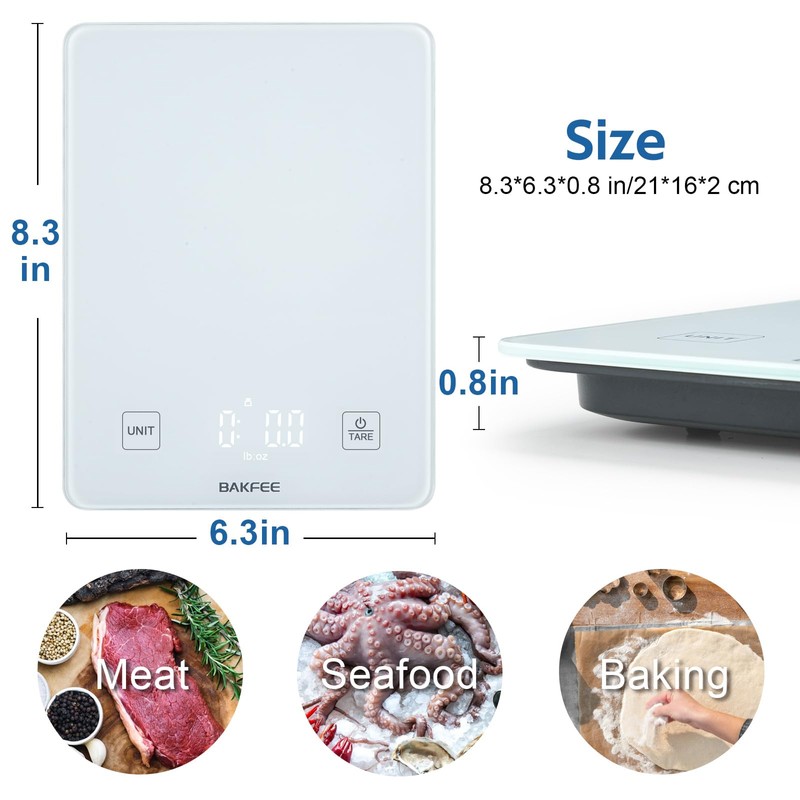 BAKFEE IP67 Waterproof Food Scale with Tempered Glass Surface, 22lb