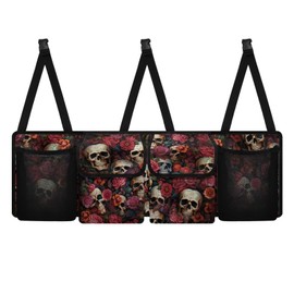 Brosoneto Skull Floral Car Trunk Organizer, Backseat Hanging Large Storage with Adjustable Straps & 4 Pockets, Waterproof Collapsible Cargo Bag, Car Interior Accessories for SUV, Truck, Van