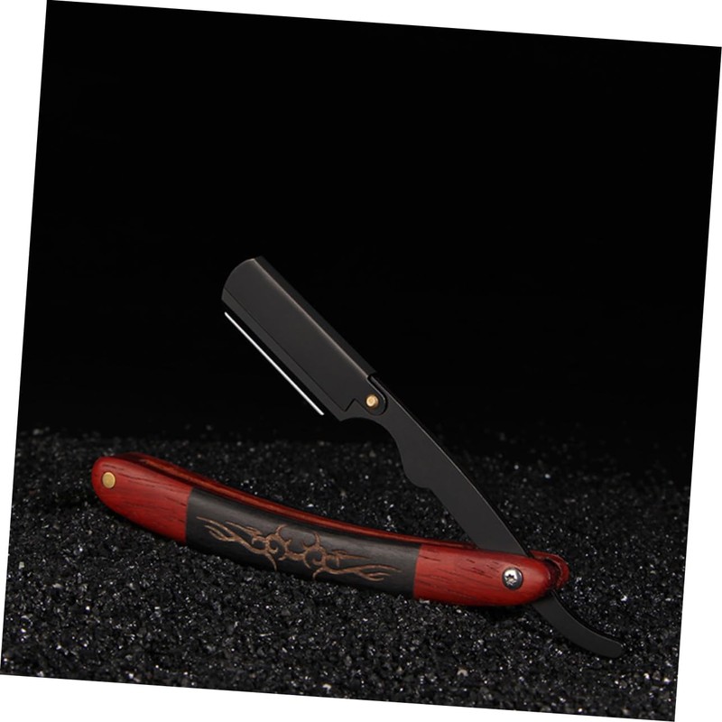 FRCOLOR Stainless Steel Barber Blade Holder Ebony Handle Traditional Shaving