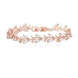 Crysdue Rose Gold Plated Marqusie Cubic Zirconia Adjustable Bracelet, Classic Tennis Bracelet for Women Bridal Bridesmaid 6.7-7.8 Inch