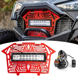 Wsays UTV Front Mesh Grille/fascia grill with 11" Dual Row Straight Light Bar Compatible with Polaris RZR Pro XP Turbo R Pro R 2020-2024