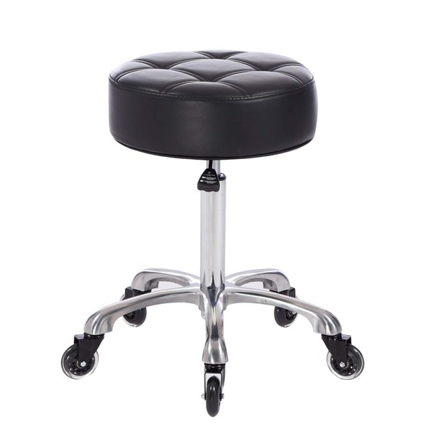 FRNIAMC Rolling Salon Stool with Wider Round Seat- Height Adjustable Heavy-Duty Chair with Wheels for Salon Esthetician and Home Office Use (with Soft Wheels, Black)
