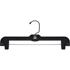 NAHANCO 14” Heavy Weight Plastic Skirt/Pant Hangers with Black Hook and Black Plastic Clips, Pack of 25