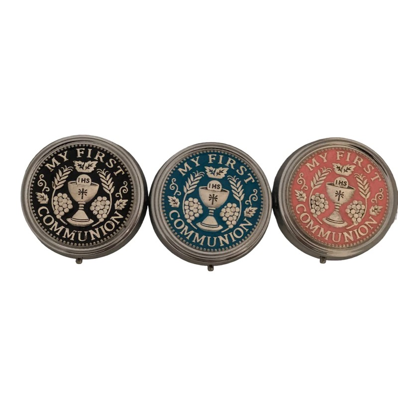 Beautiful First Holy Communion Rosary Beads with Metal Case (Black)