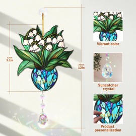 Lily of The Valley Suncatcher - Birth Flower Gifts for Women, Birth Flower with Name Suncatcher Ornament with Crystal, for Mom, Grandma