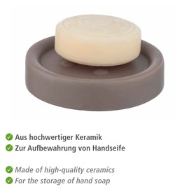 WENKO Polaris Soap Dish for Storing Hand Soap Made of Elegant Ceramic, Diameter 11 x 2.8 cm, Matte Taupe
