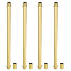 PATIKIL Straight Pipe Lamp Stems Rod Kit, 4 Set M10 Carbon Steel 200mm(7.87") Long Double End Thread Rod with Coupling Nut Sleeve Connector for Table Lamps Chandeliers, Gold Tone
