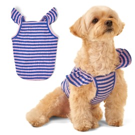 FURTiZEN Stripe Ruffle Tank for Dogs - Striped Dog Tank Top with Ruffle Sleeves (Blue/Pink, Small)