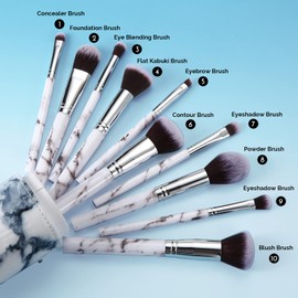 DUAIU Juego de 10 brochas de maquillaje profesionales de mármol Kabuki fundación brocha colorete corrector sombra de ojos juego con soportes para brochas de maquillaje