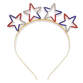 Mllxon 4th of July Headband Patriotic Hairband Crystal Red White Blue Stars Headband Independence Day Star Headpiece