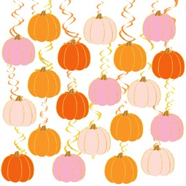 FYSUIMU 48 Pcs Fall Pumpkin Hanging Swirls Pink Orange Cute Pumpkin Ceiling Spiral Streamer Autumn Thanksgiving Ornaments for Home Party Wall Decoration Supplies