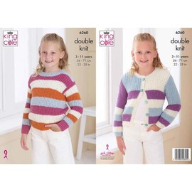 King Cole Kids Double Knit Knitting Pattern Girls Sweater & Button Cardigan (6260)