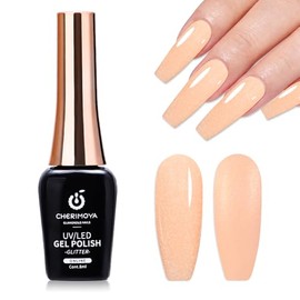 CHERIMOYA Esmalte en Gel Nude Melocotón Glitter para Uñas 8ml | Semipermanente UV LED Gel Polish Brillo Nail Art Profesional Salon Casa