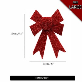 AKH® 6.5" x 6" Sparkling Christmas Glitter Tinsel Bows | Pack of 2 Xmas Bows | Tinsel Effect Christmas Bow Luxury Hanging Indoor Outdoor Christmas Tree Decoration Bows | Twist Tie On (Red)
