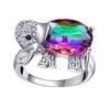 Uloveido Women's Platinum Plated Rainbow Elephant Rings Simulated Topaz Ring