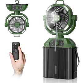 Portable Misting Fan for Outdoor Patio, 20000mAh Rechargeable Battery Operated Camping Fan with 1.6 Gal Bucket, Strong Winds, 4 Large Spray Outlets, for Fishing/Travel/Garden Party/Golf/Tent, Green