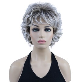Lydell Short Soft Super Curly Wig Layered Natural Movement Synthetic Women Cosplay Wigs Gray with Dark Roots