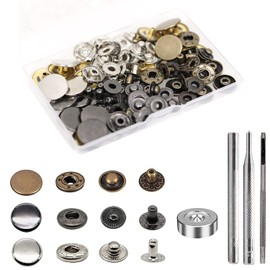 24 Sets Heavy Duty Leather Snap Fasteners Kit, BetterJonny 17mm Metal Snap Buttons Press Studs Leather Rivets Snaps with 4 Setter Tools for Clothes Bracelet Jackets Jeans, 4 Color