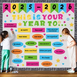 Feifeiya 81 Pcs Welcome Back to School Bulletin Board This is Your Year to Bulletin Board Inspirational Cutouts with White Black Burlap Border for 2025 School Classroom Bulletin Board Wall Door Decor